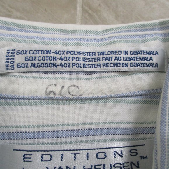 Short Sleeve Button Down Oxford Shirt sz M White Blue Green Stripe - Picture 11 of 11